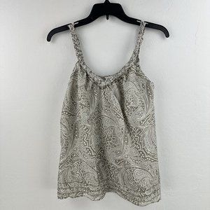 Banana Republic Silk‎ Sleeveless Blouse XS BRAIDED STRAPS TAUPE GRAY Floral